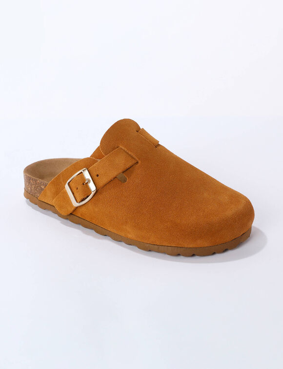 Sabots croûte de cuir avec boucle réglable (caramel) Sabots croûte de cuir avec boucle réglable (caramel)